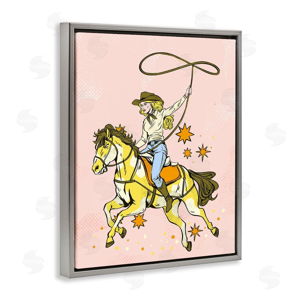 Ziwei Li Cowgirl with Lasso Grey Floating Frame Canvas Wall Art Print