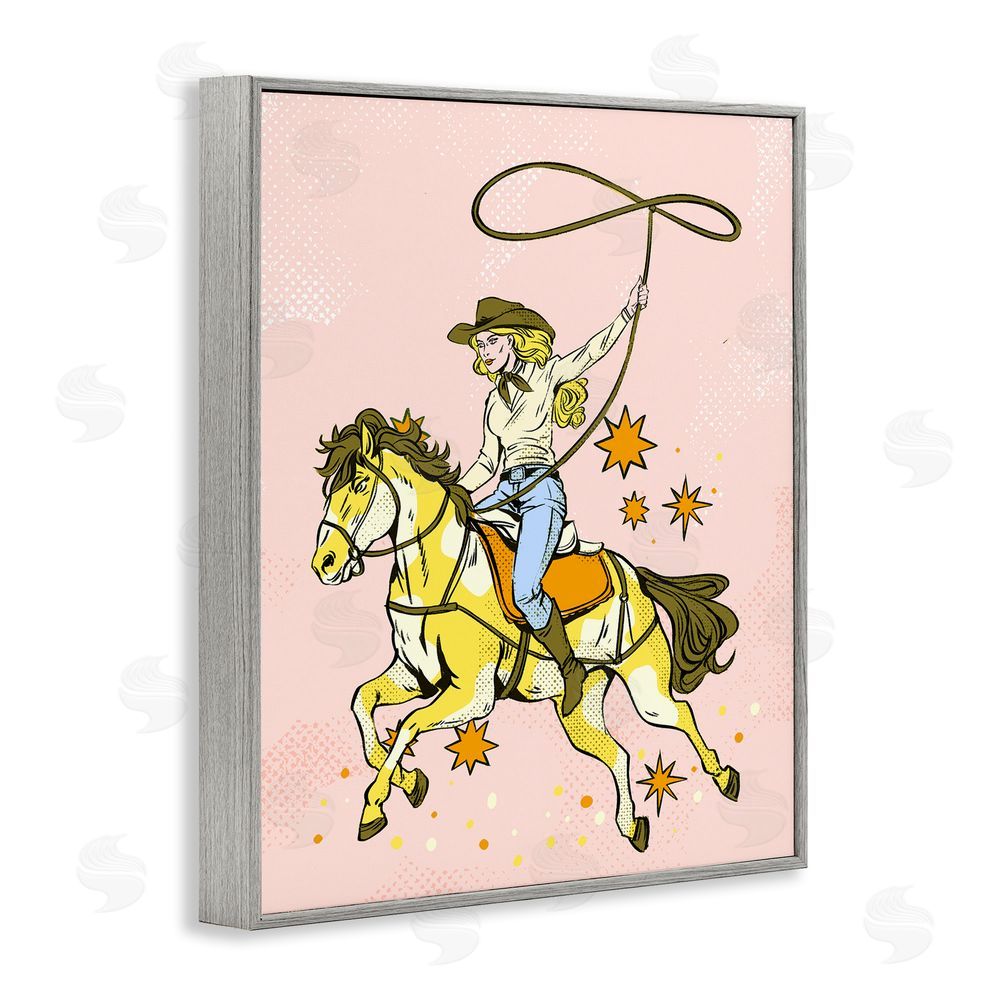 Ziwei Li Cowgirl with Lasso Gray Framed Giclee Wall Art Print
