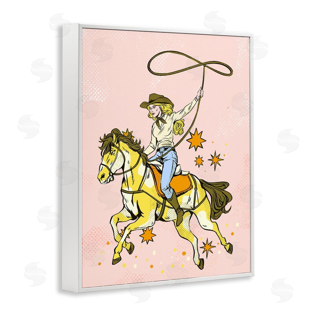 Ziwei Li Cowgirl with Lasso White Framed Giclee Wall Art Print