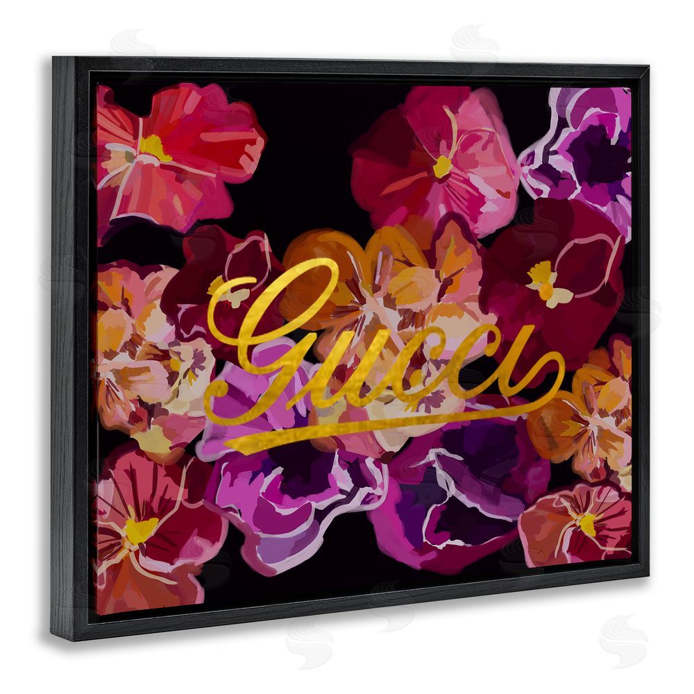 Amelia Noyes Glam Brand Flower Pattern Black Floating Frame Canvas Wall Art Print
