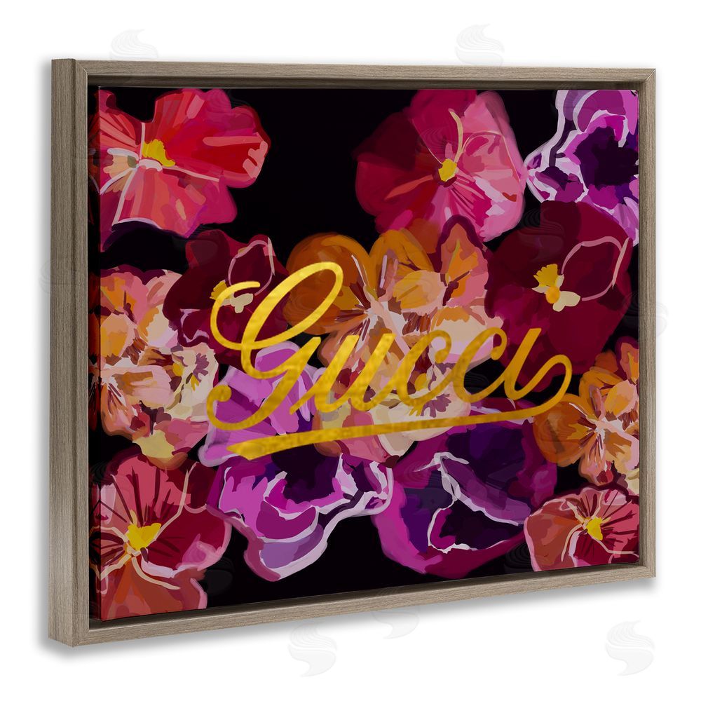 Amelia Noyes Glam Brand Flower Pattern Brown Floating Frame Canvas Wall Art Print