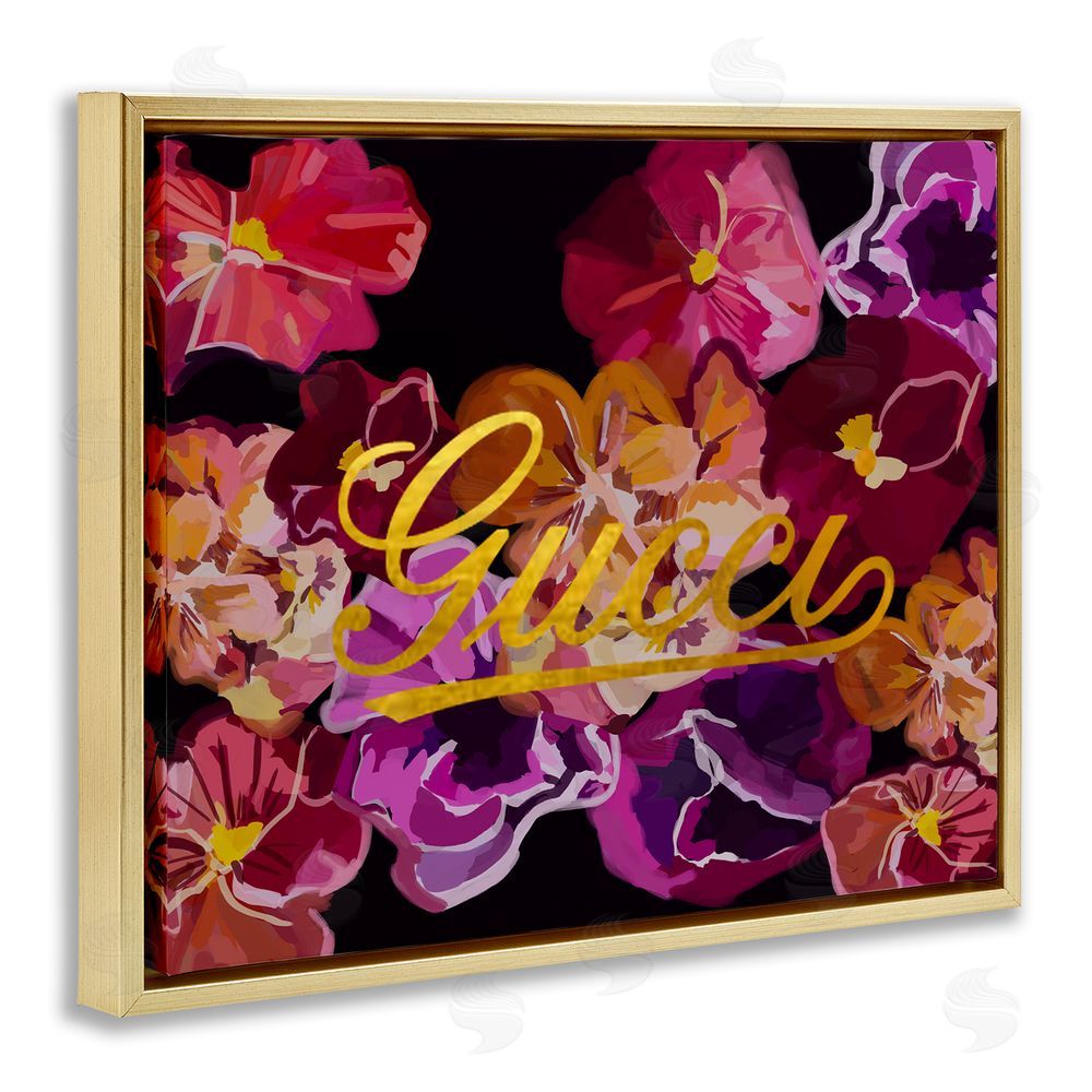 Amelia Noyes Glam Brand Flower Pattern Gold Floating Frame Canvas Wall Art Print
