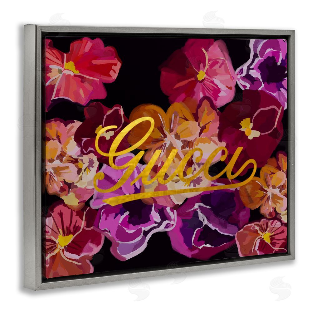 Amelia Noyes Glam Brand Flower Pattern Grey Floating Frame Canvas Wall Art Print