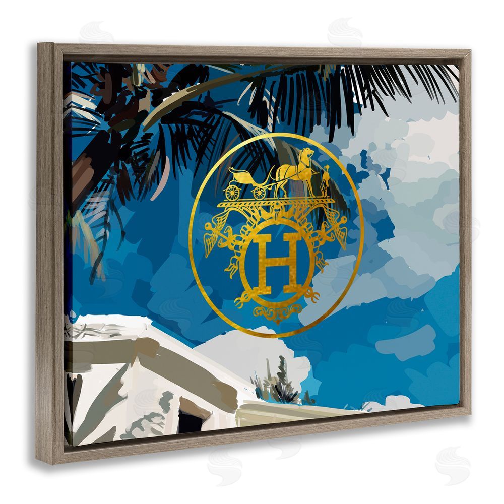 Amelia Noyes Glam Emblem Villa Brown Floating Frame Canvas Wall Art Print