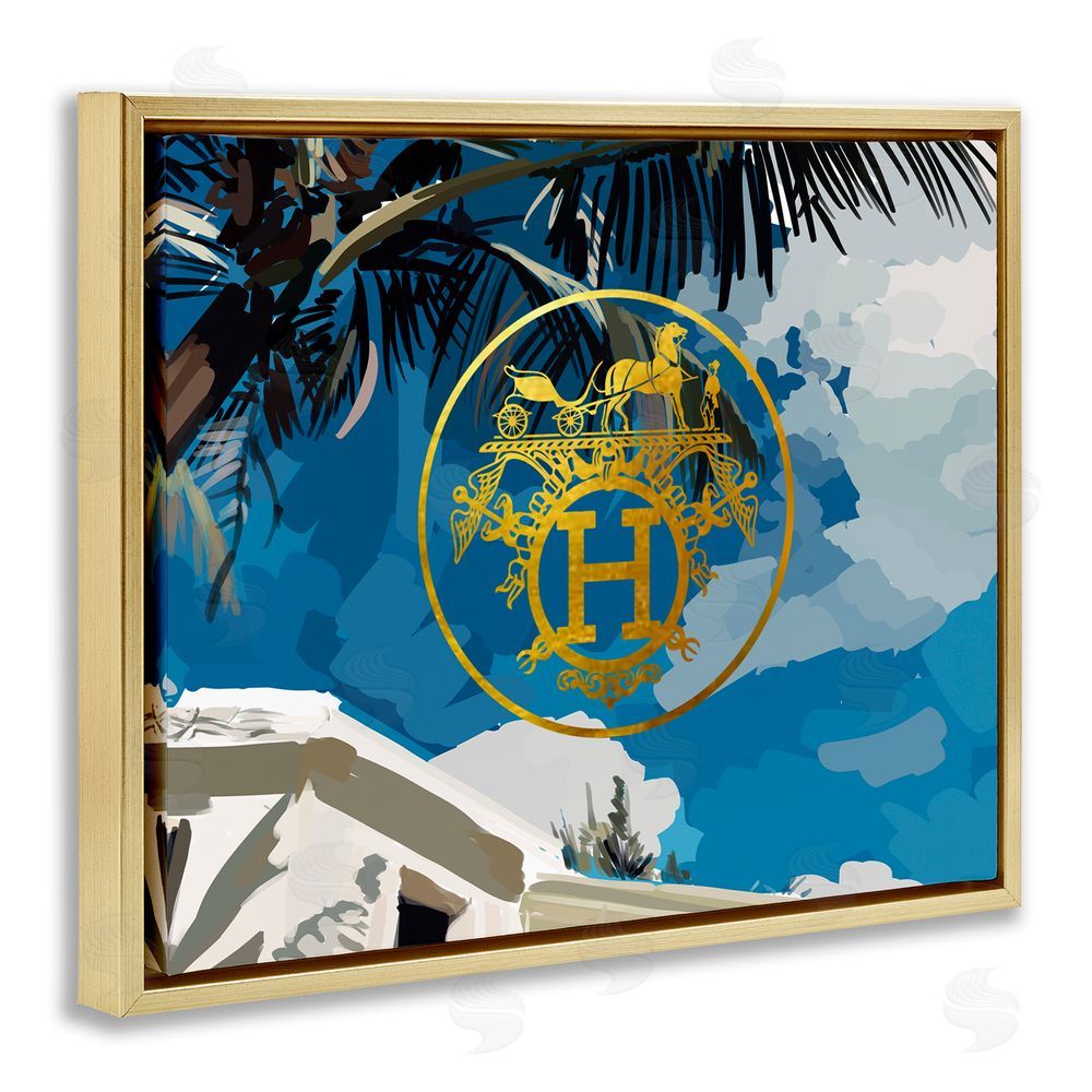 Amelia Noyes Glam Emblem Villa Gold Floating Frame Canvas Wall Art Print