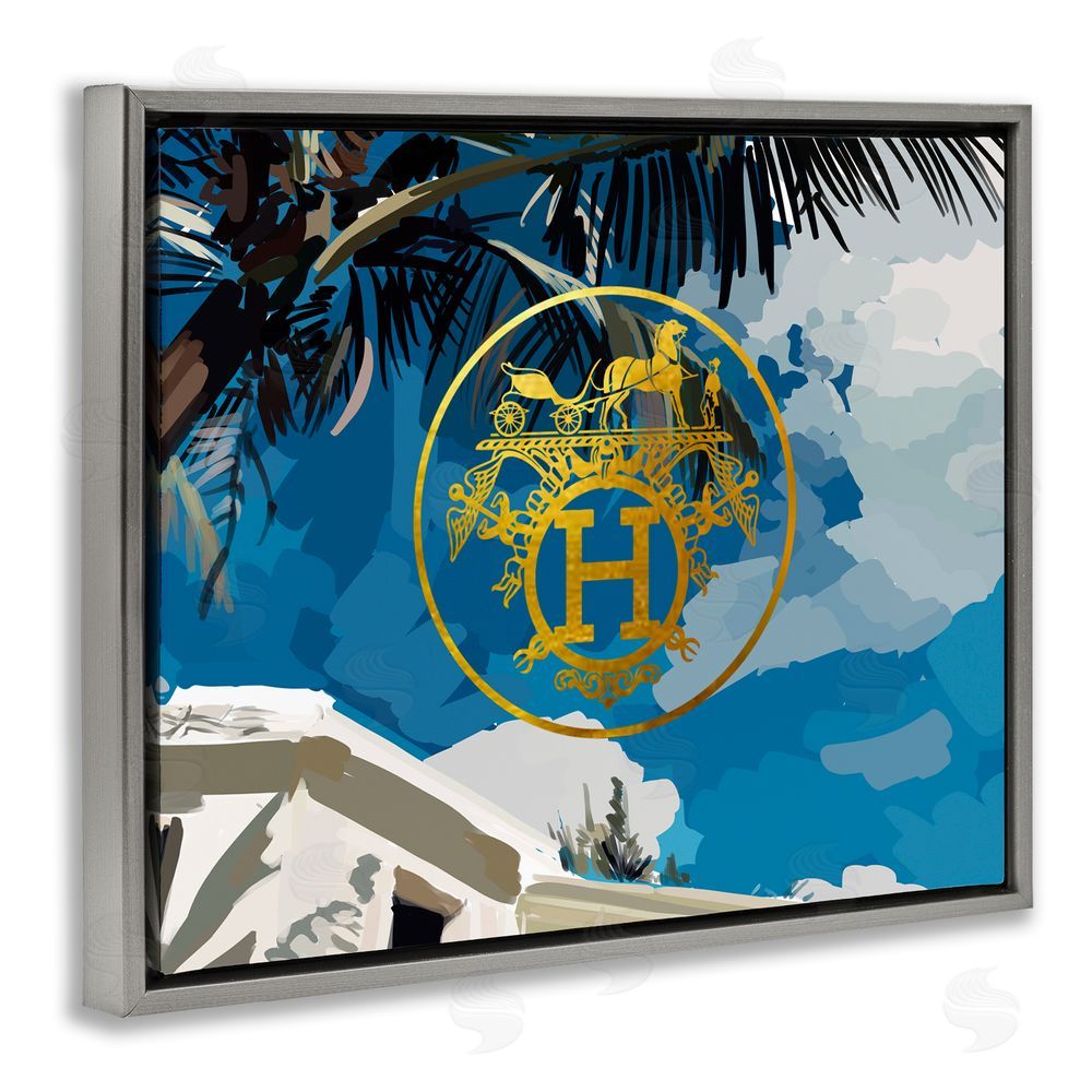 Amelia Noyes Glam Emblem Villa Grey Floating Frame Canvas Wall Art Print