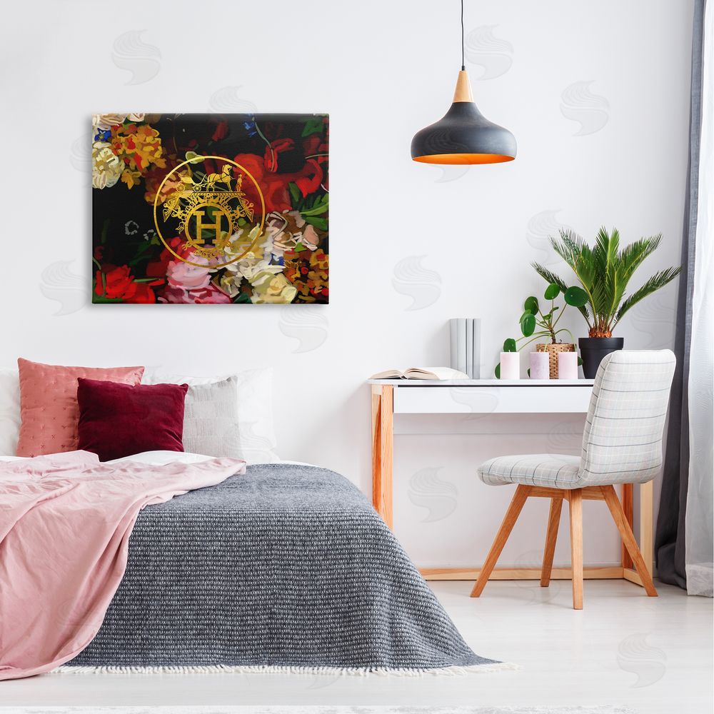 Amelia Noyes Glam Emblem Flowers Canvas Wall Art Print in Room