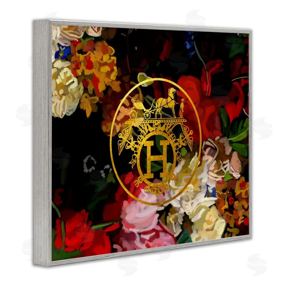 Amelia Noyes Glam Emblem Flowers Gray Framed Giclee Wall Art Print