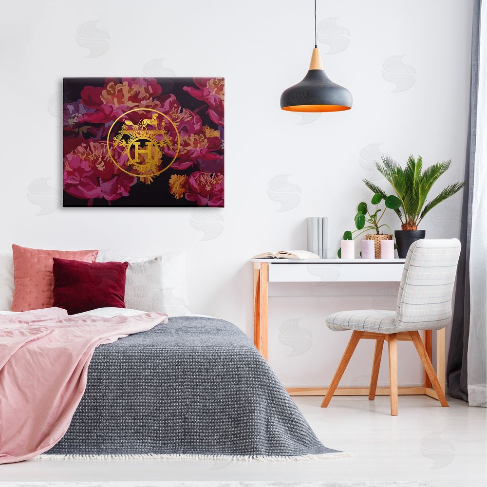 Amelia Noyes Glam Emblem Flower Pattern Canvas Wall Art Print in Room
