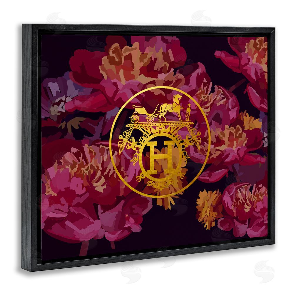 Amelia Noyes Glam Emblem Flower Pattern Black Floating Frame Canvas Wall Art Print