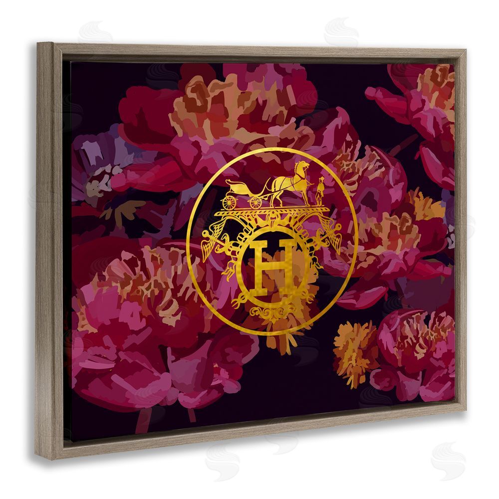 Amelia Noyes Glam Emblem Flower Pattern Brown Floating Frame Canvas Wall Art Print