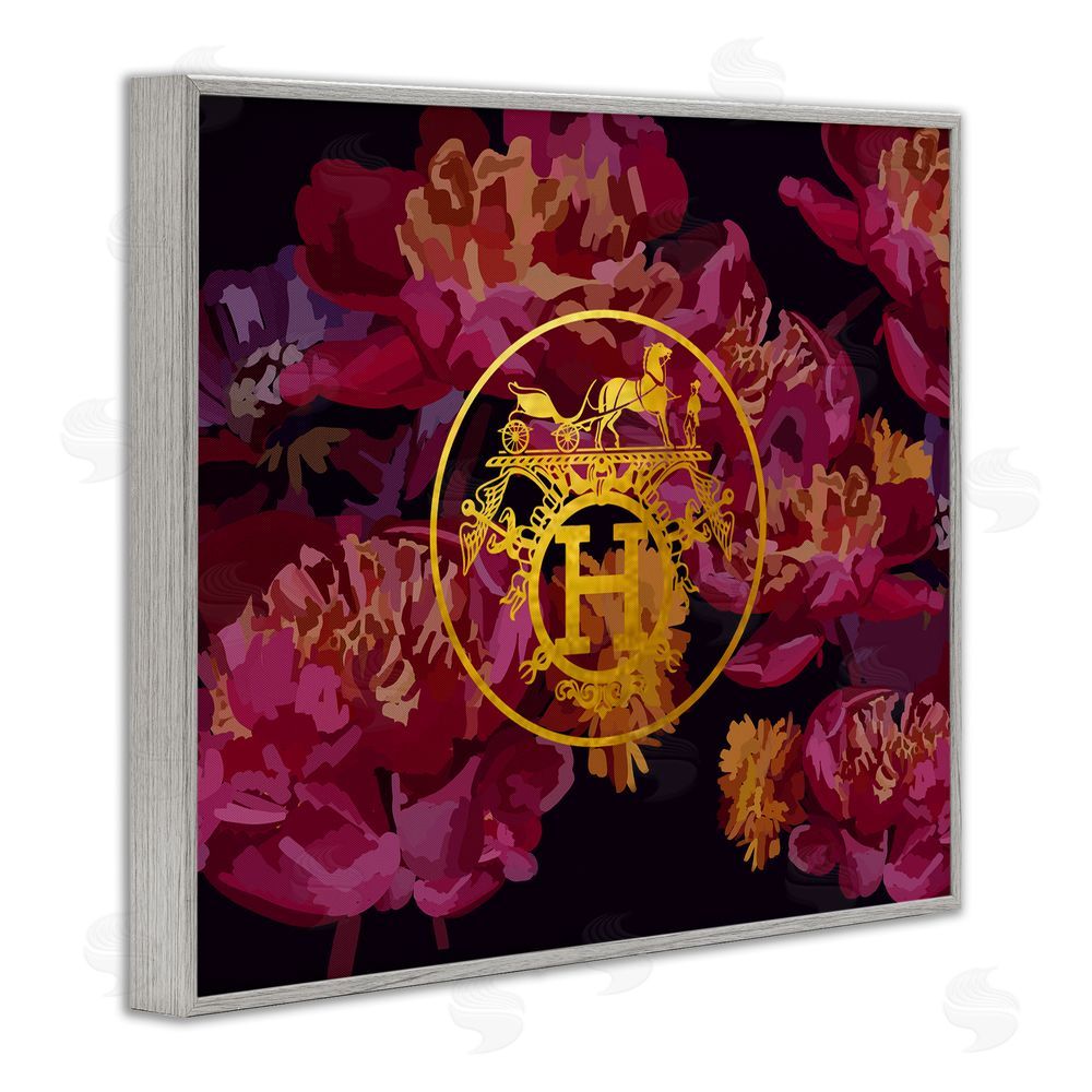 Amelia Noyes Glam Emblem Flower Pattern Gray Framed Giclee Wall Art Print