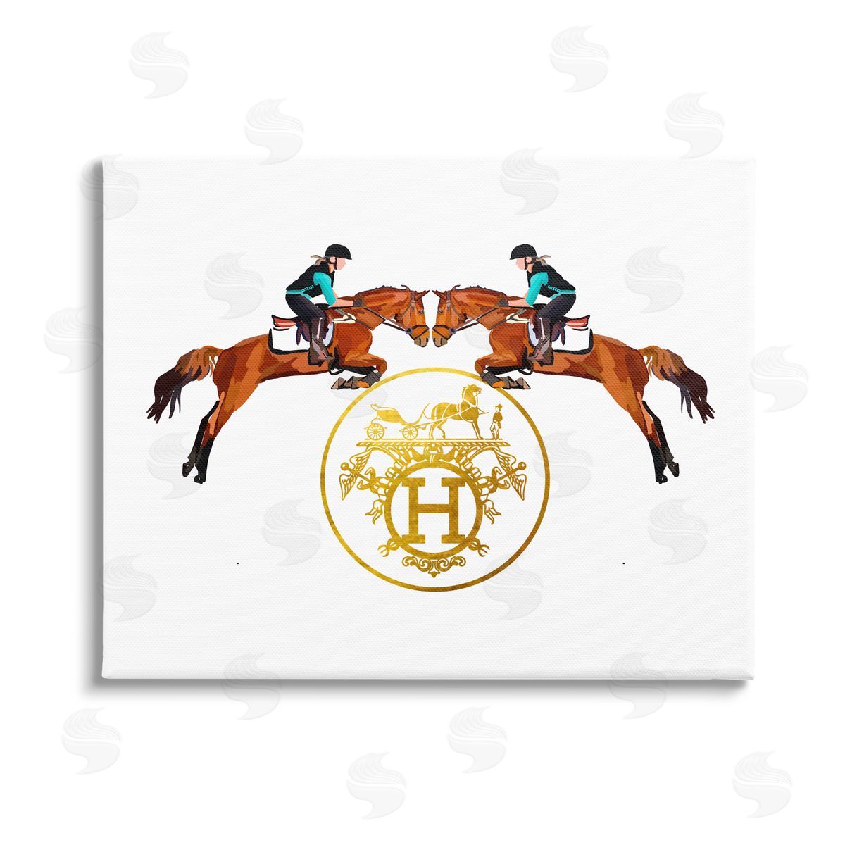 Amelia Noyes Glam Emblem Polo Jockeys Stretched Canvas Wall Art Print