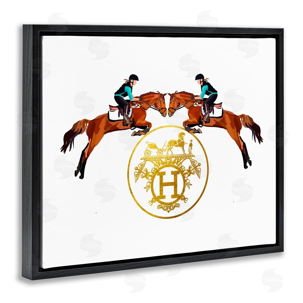 Amelia Noyes Glam Emblem Polo Jockeys Black Floating Frame Canvas Wall Art Print