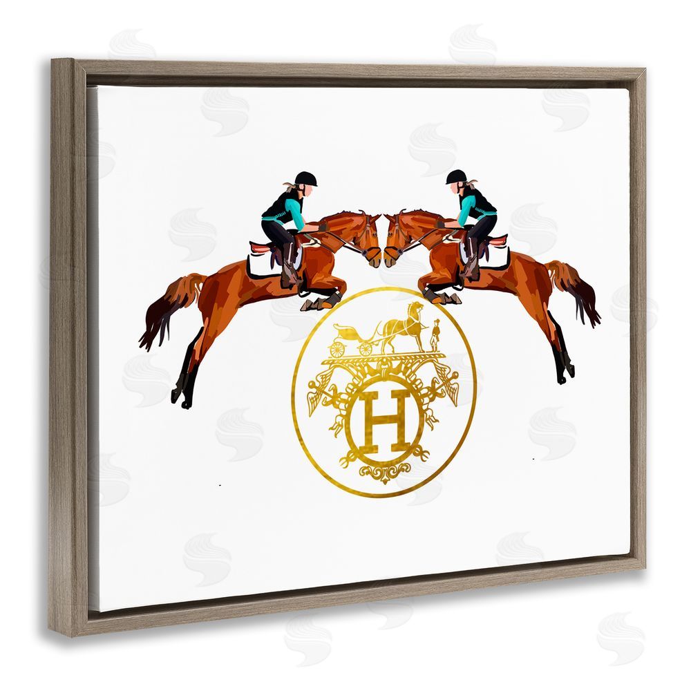 Amelia Noyes Glam Emblem Polo Jockeys Brown Floating Frame Canvas Wall Art Print