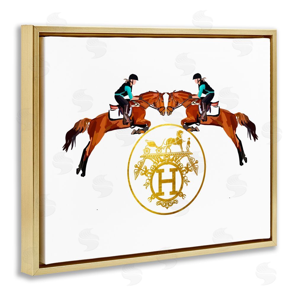 Amelia Noyes Glam Emblem Polo Jockeys Gold Floating Frame Canvas Wall Art Print