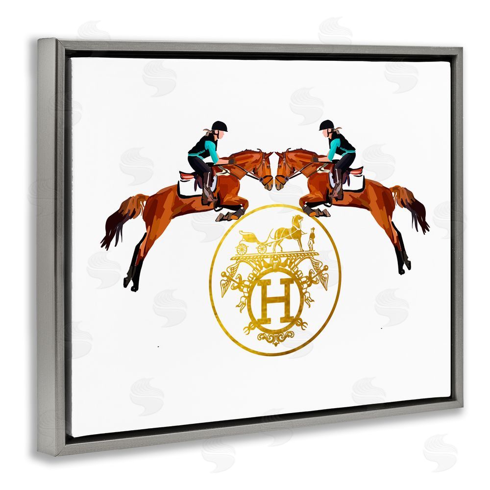 Amelia Noyes Glam Emblem Polo Jockeys Grey Floating Frame Canvas Wall Art Print