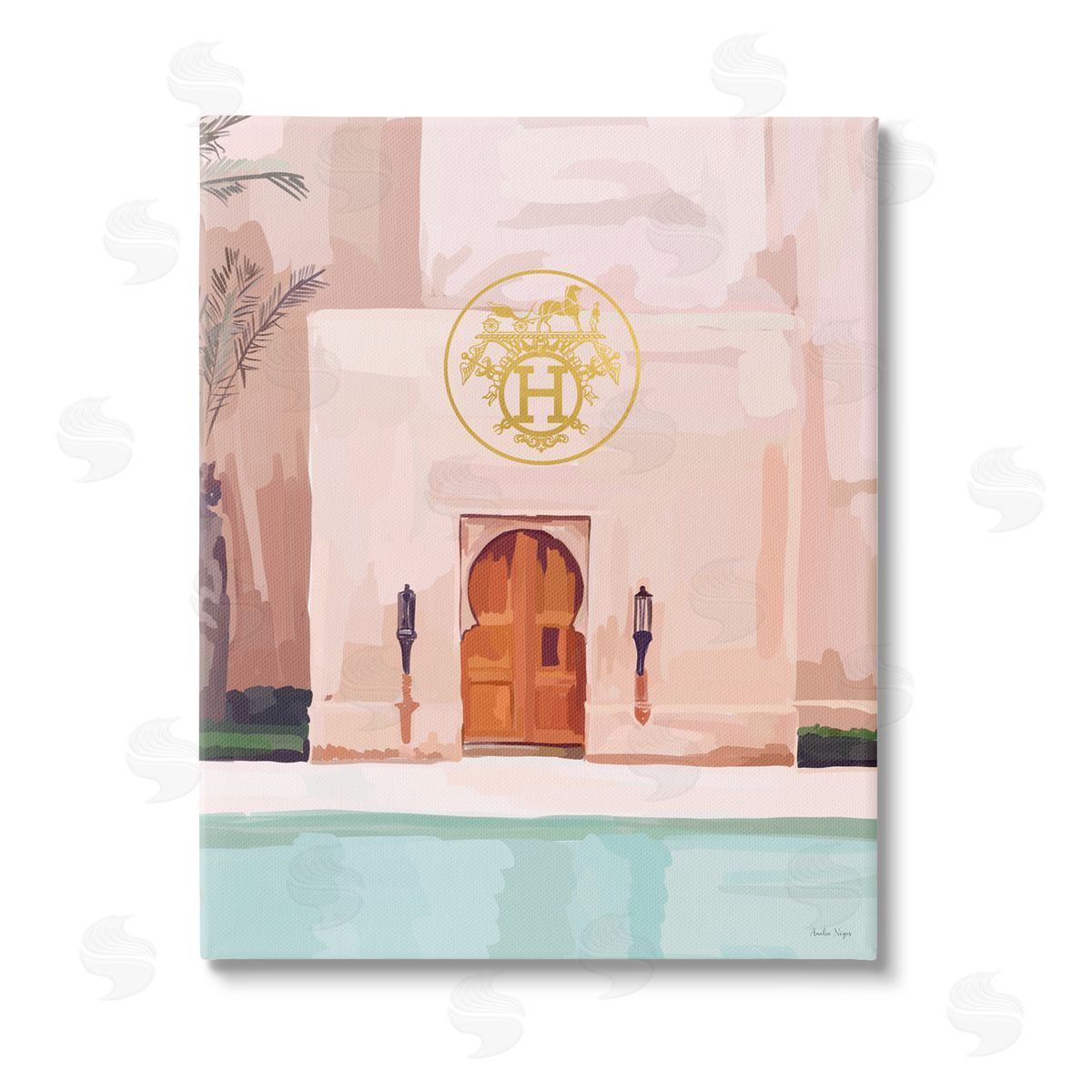 Amelia Noyes Glam Poolside Villa Scene Stretched Canvas Wall Art Print