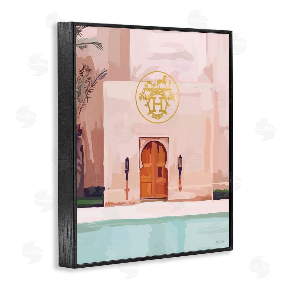 Amelia Noyes Glam Poolside Villa Scene Black Framed Giclee Wall Art Print