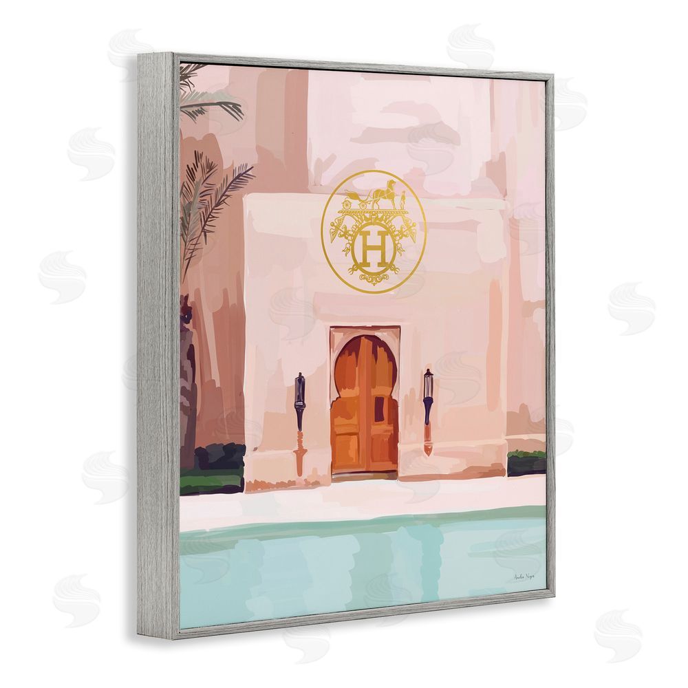 Amelia Noyes Glam Poolside Villa Scene Gray Framed Giclee Wall Art Print