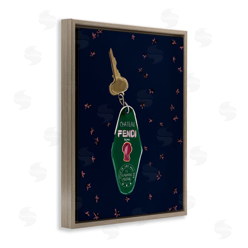 Amelia Noyes Glam Fashion Keychain Brown Floating Frame Canvas Wall Art Print