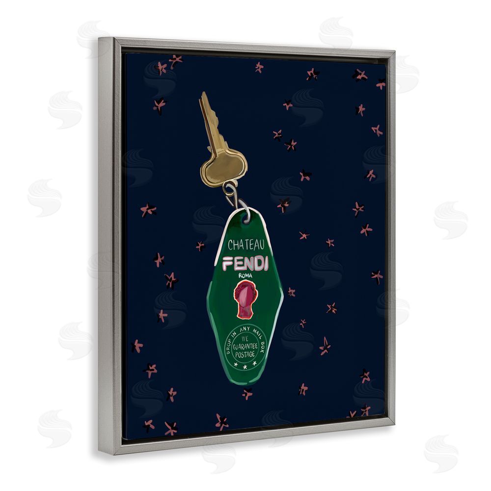 Amelia Noyes Glam Fashion Keychain Grey Floating Frame Canvas Wall Art Print