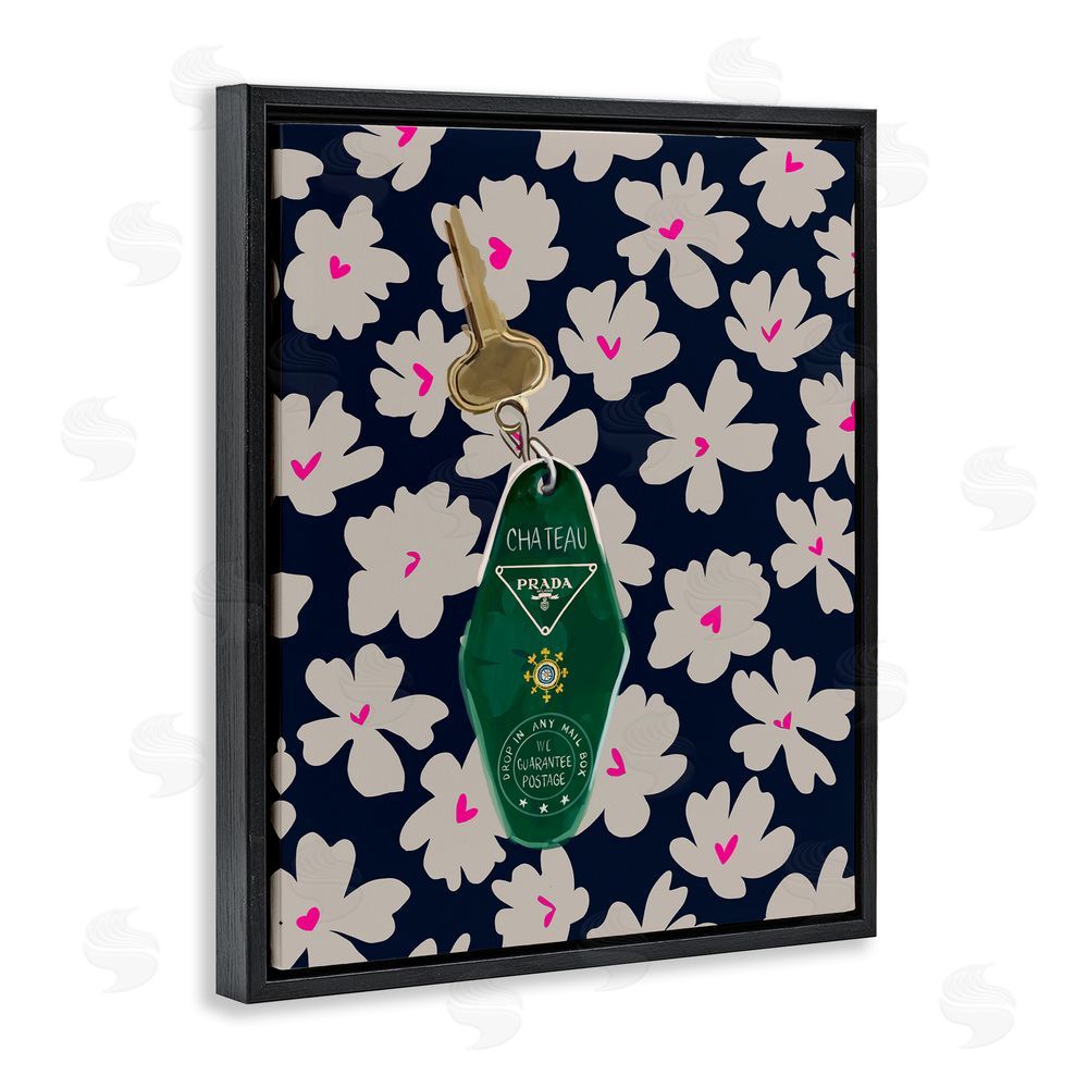 Amelia Noyes Floral Patterned Glam Key Black Floating Frame Canvas Wall Art Print