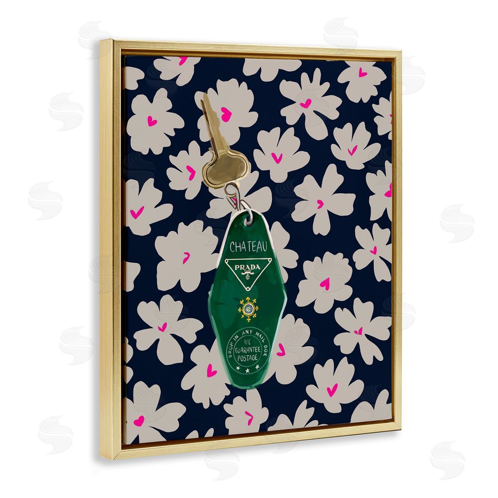 Amelia Noyes Floral Patterned Glam Key Gold Floating Frame Canvas Wall Art Print