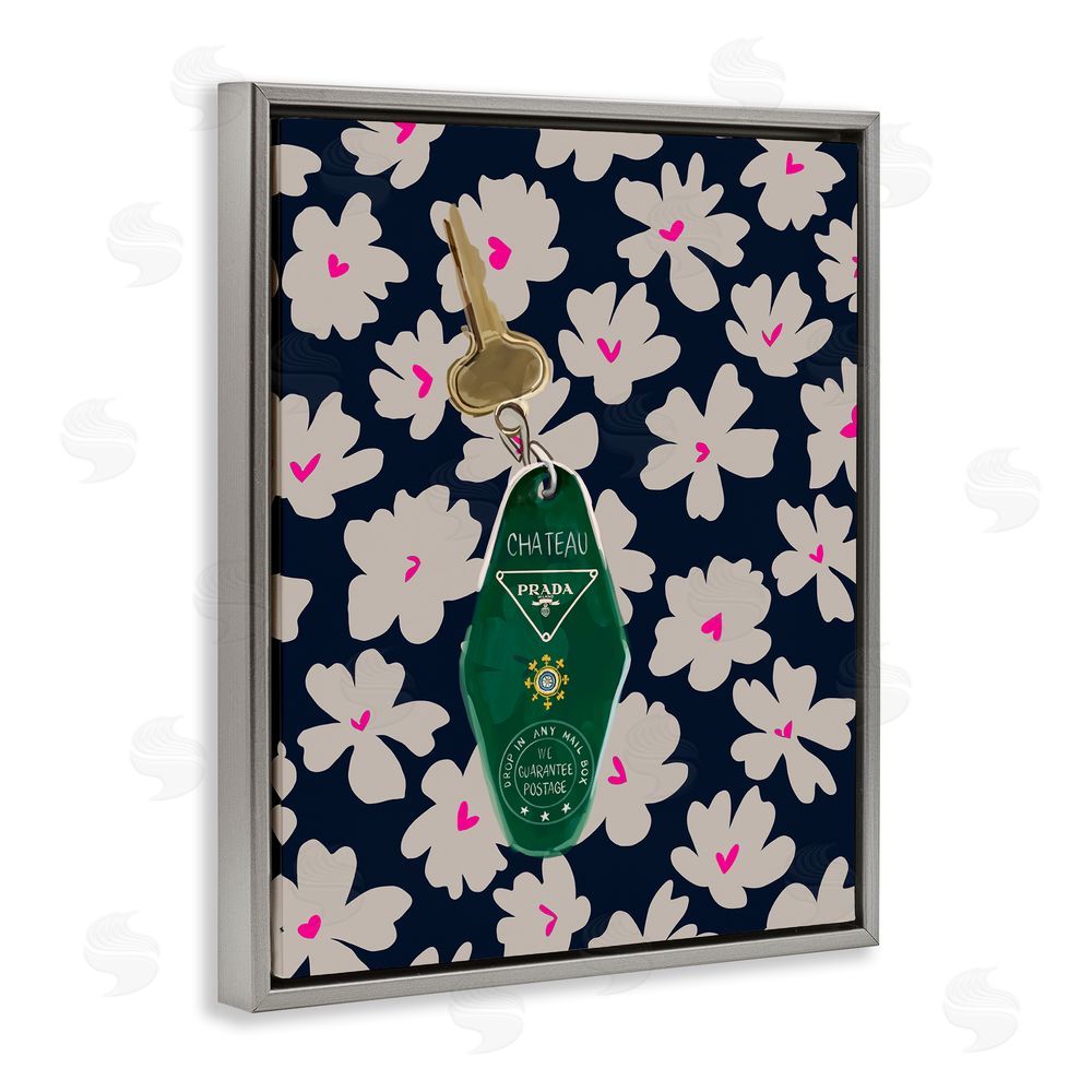 Amelia Noyes Floral Patterned Glam Key Grey Floating Frame Canvas Wall Art Print