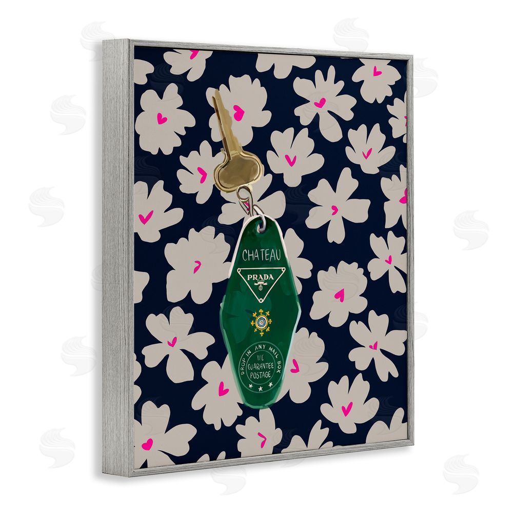 Amelia Noyes Floral Patterned Glam Key Gray Framed Giclee Wall Art Print