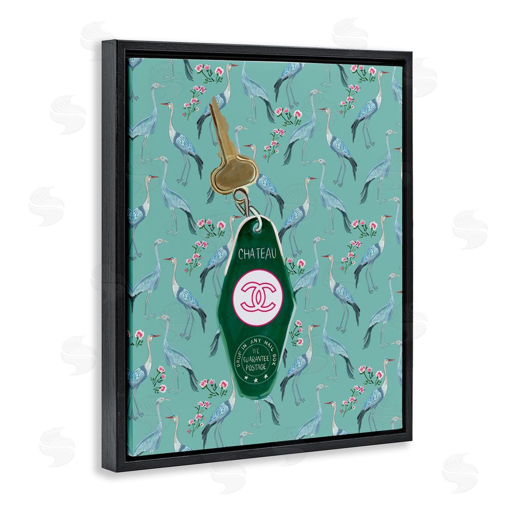 Amelia Noyes Heron Patterned Glam Key Black Floating Frame Canvas Wall Art Print
