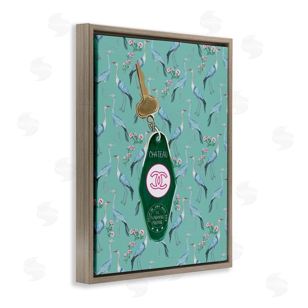 Amelia Noyes Heron Patterned Glam Key Brown Floating Frame Canvas Wall Art Print