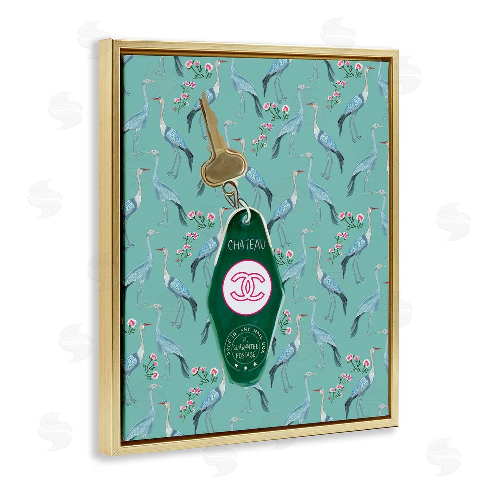 Amelia Noyes Heron Patterned Glam Key Gold Floating Frame Canvas Wall Art Print