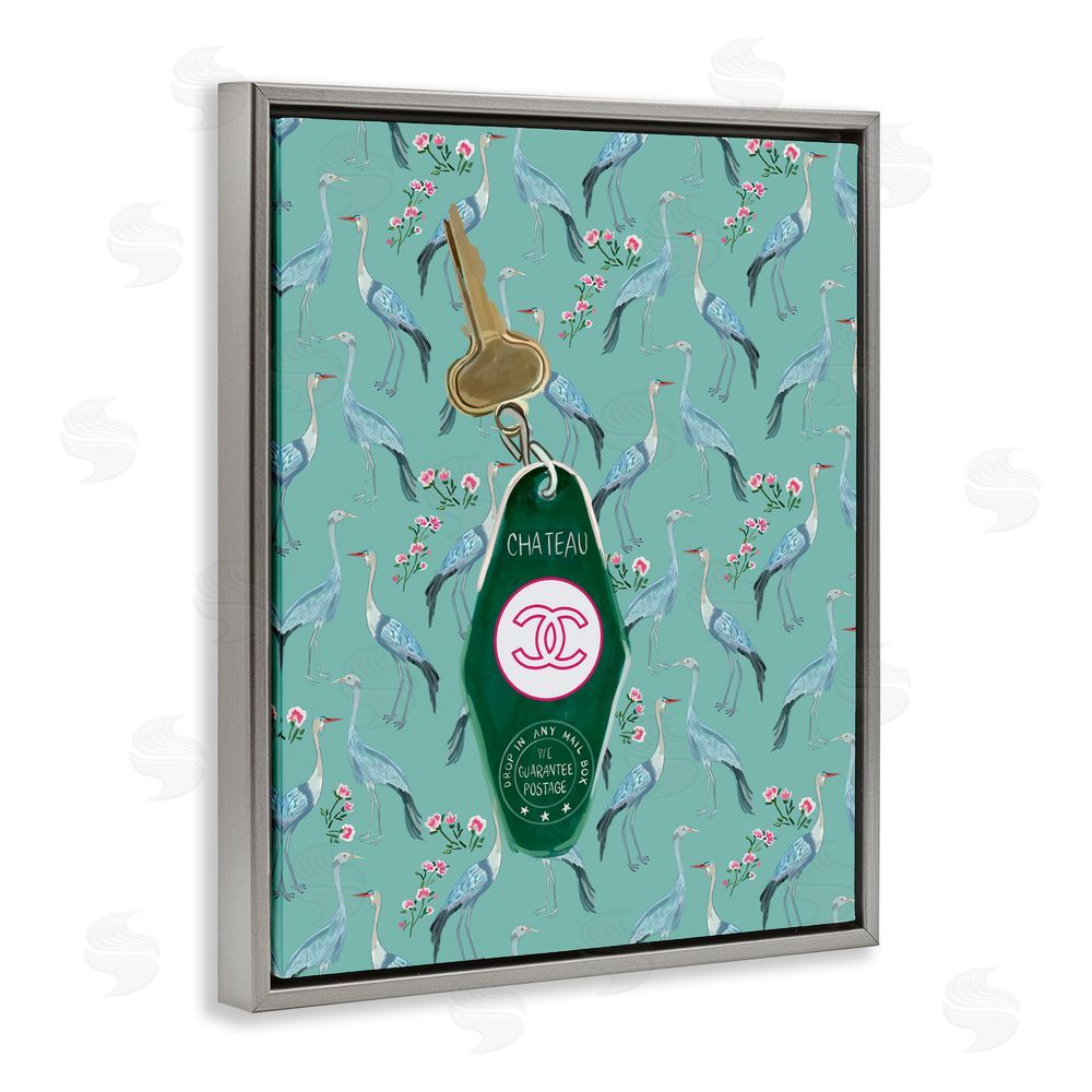 Amelia Noyes Heron Patterned Glam Key Grey Floating Frame Canvas Wall Art Print