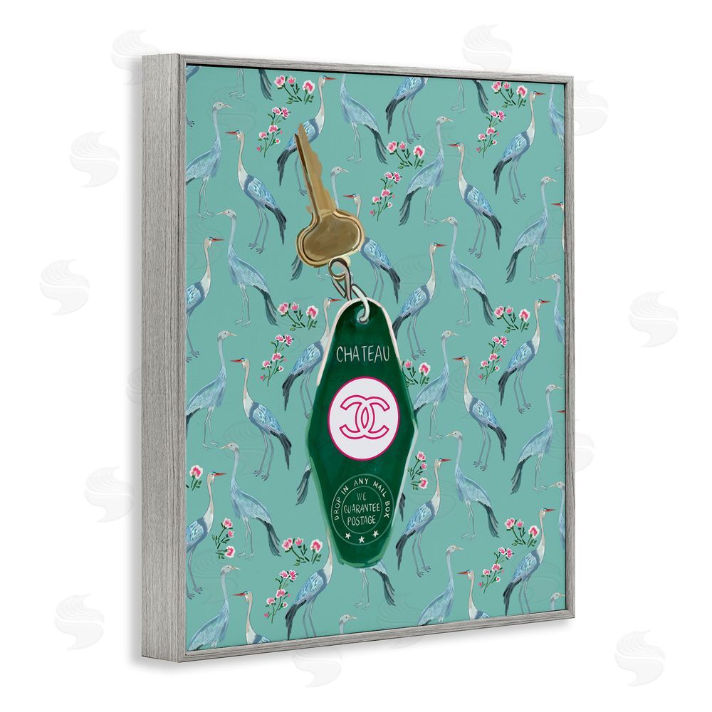 Amelia Noyes Heron Patterned Glam Key Gray Framed Giclee Wall Art Print