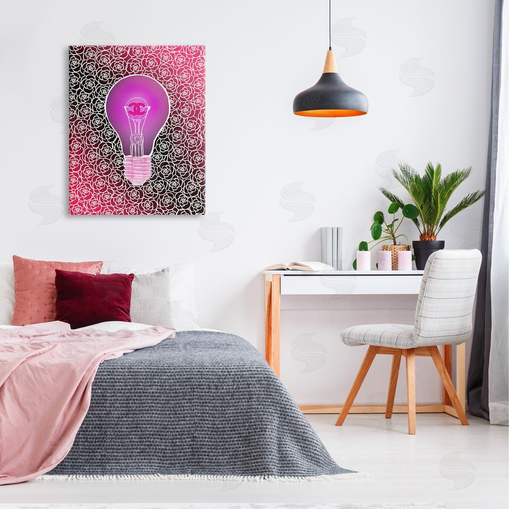 Amelia Noyes Glam Brand Lightbulb Pattern Canvas Wall Art Print in Room