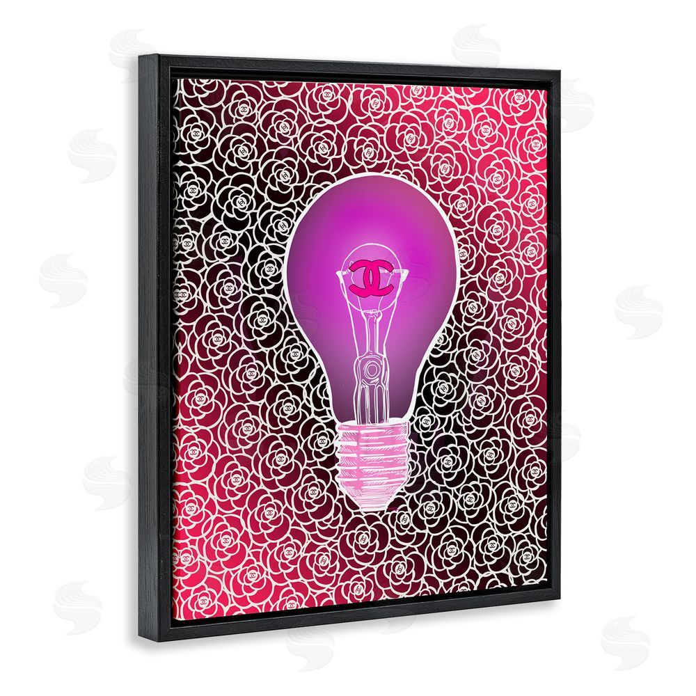 Amelia Noyes Glam Brand Lightbulb Pattern Black Floating Frame Canvas Wall Art Print