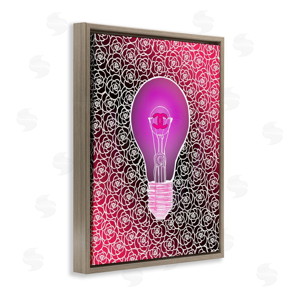 Amelia Noyes Glam Brand Lightbulb Pattern Brown Floating Frame Canvas Wall Art Print