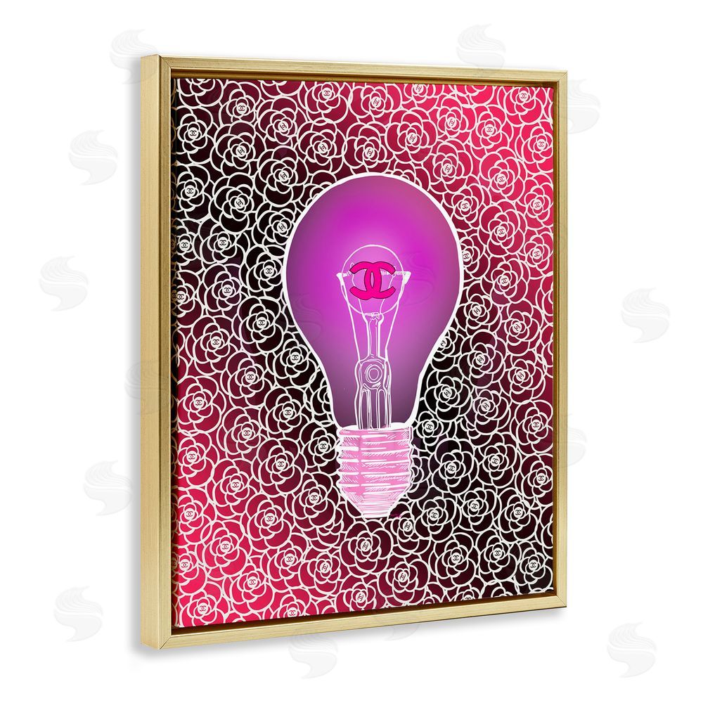 Amelia Noyes Glam Brand Lightbulb Pattern Gold Floating Frame Canvas Wall Art Print