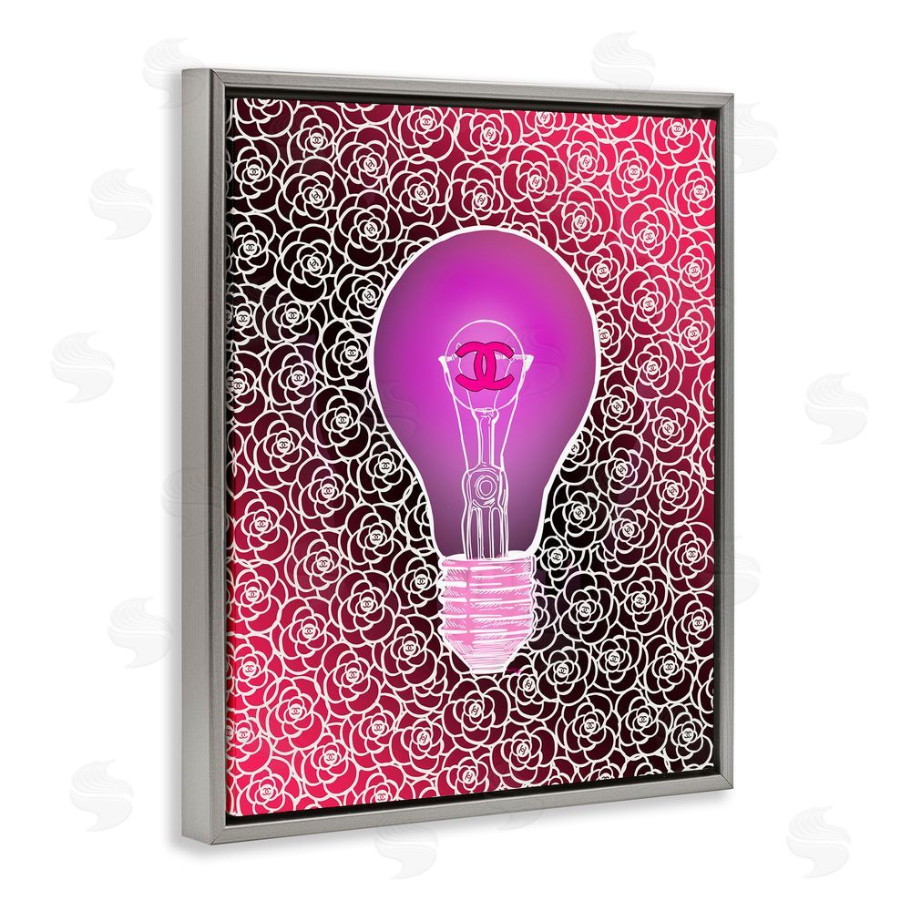 Amelia Noyes Glam Brand Lightbulb Pattern Grey Floating Frame Canvas Wall Art Print