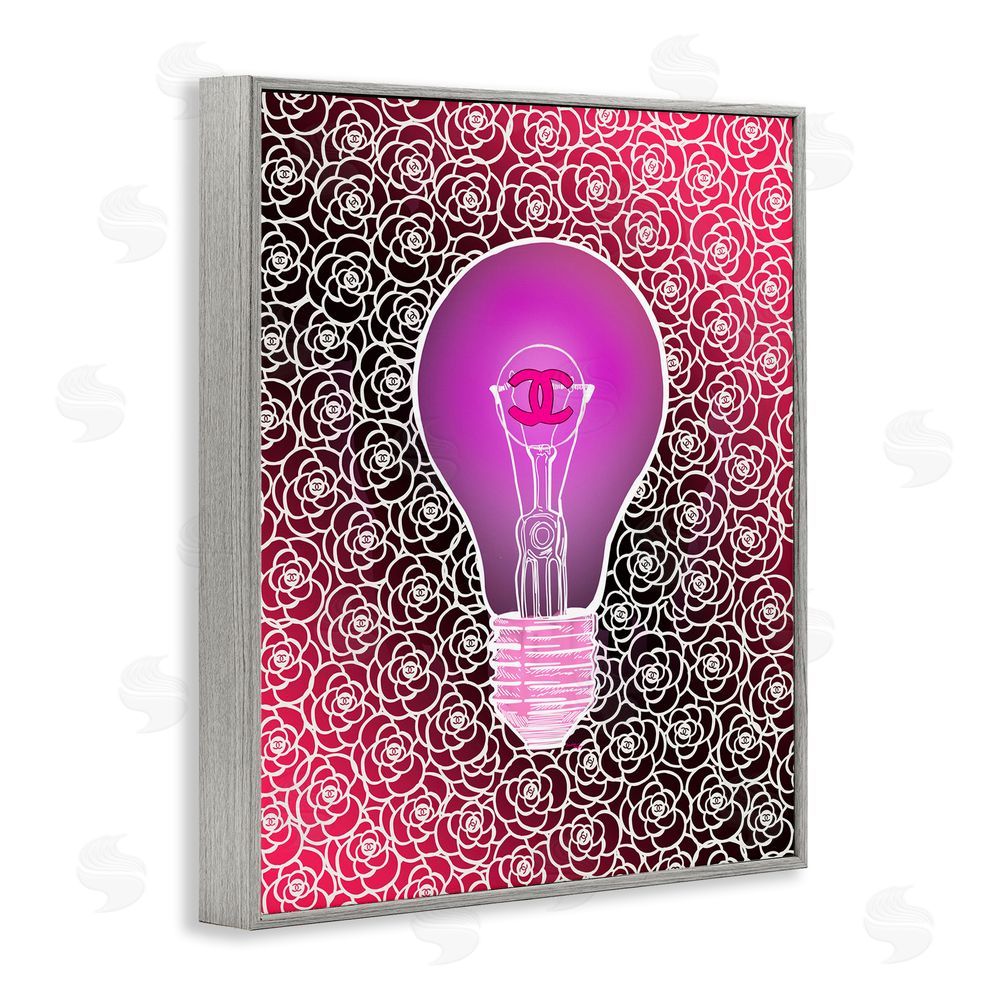 Amelia Noyes Glam Brand Lightbulb Pattern Gray Framed Giclee Wall Art Print