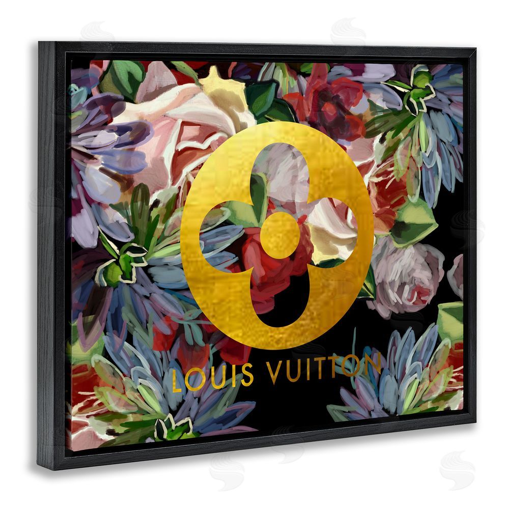 Amelia Noyes Floral Glam Fashion Logo Black Floating Frame Canvas Wall Art Print