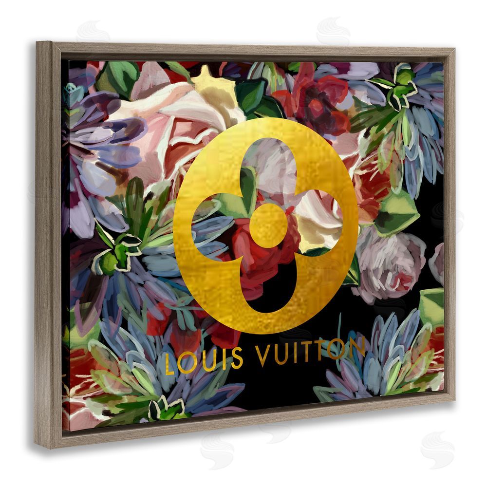 Amelia Noyes Floral Glam Fashion Logo Brown Floating Frame Canvas Wall Art Print