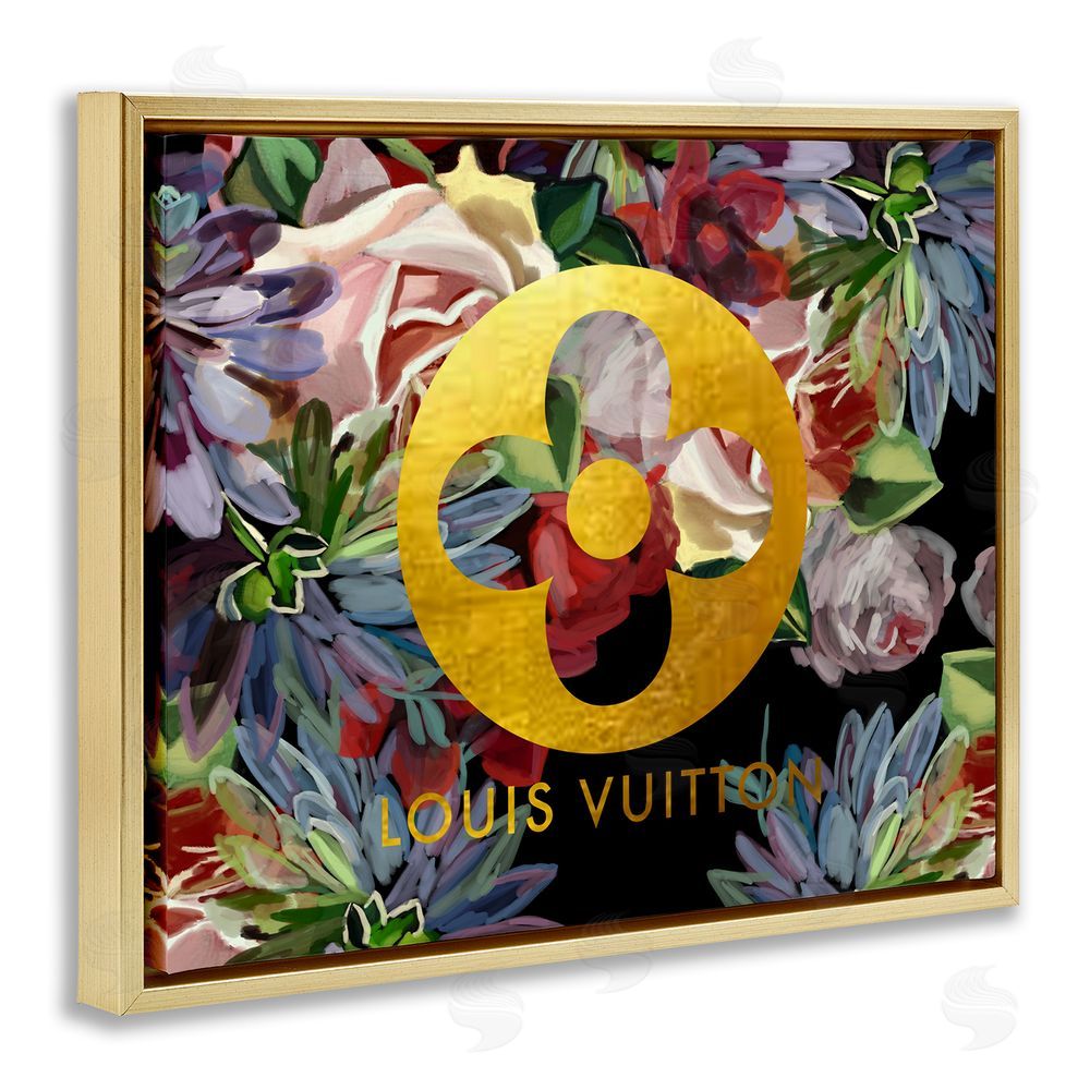 Amelia Noyes Floral Glam Fashion Logo Gold Floating Frame Canvas Wall Art Print