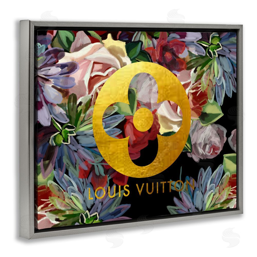 Amelia Noyes Floral Glam Fashion Logo Grey Floating Frame Canvas Wall Art Print