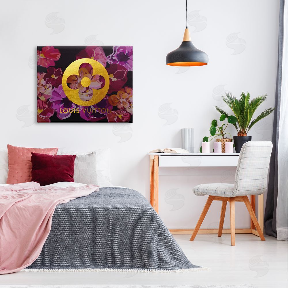 Amelia Noyes Fashion Brand Purple Flowers Canvas Wall Art Print in Room