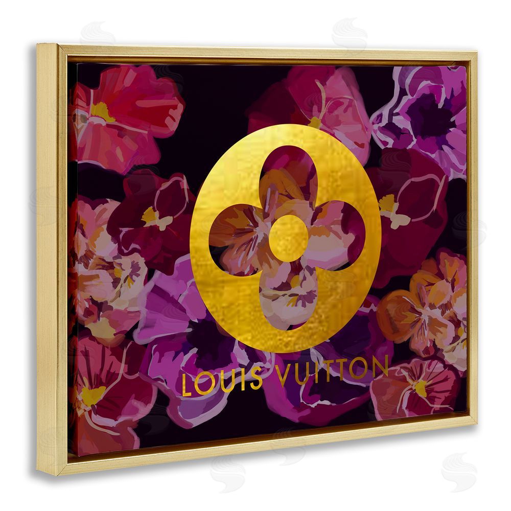 Amelia Noyes Fashion Brand Purple Flowers Gold Floating Frame Canvas Wall Art Print