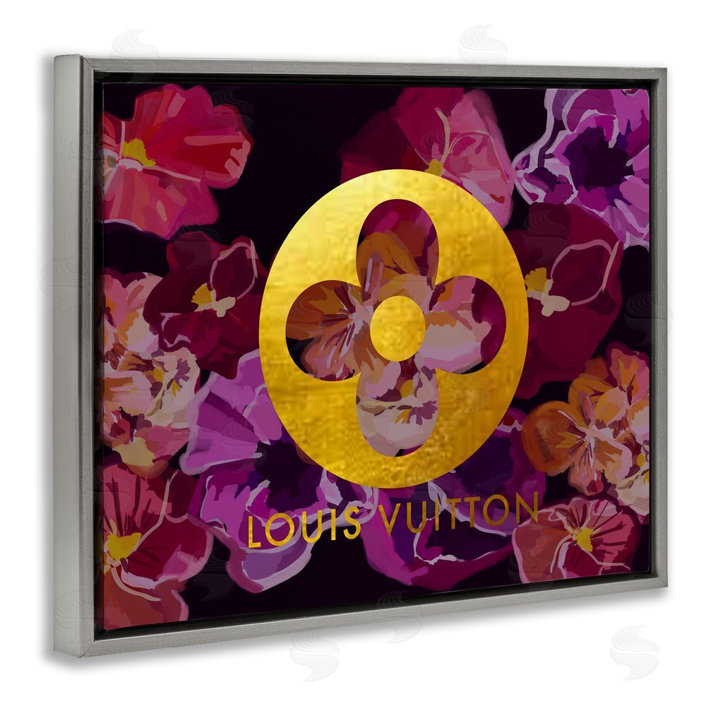 Amelia Noyes Fashion Brand Purple Flowers Grey Floating Frame Canvas Wall Art Print