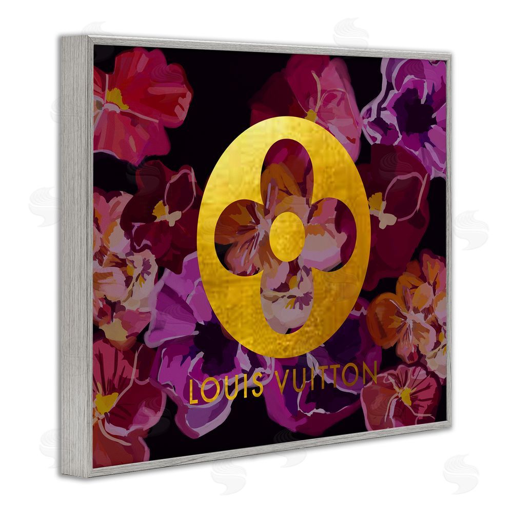 Amelia Noyes Fashion Brand Purple Flowers Gray Framed Giclee Wall Art Print