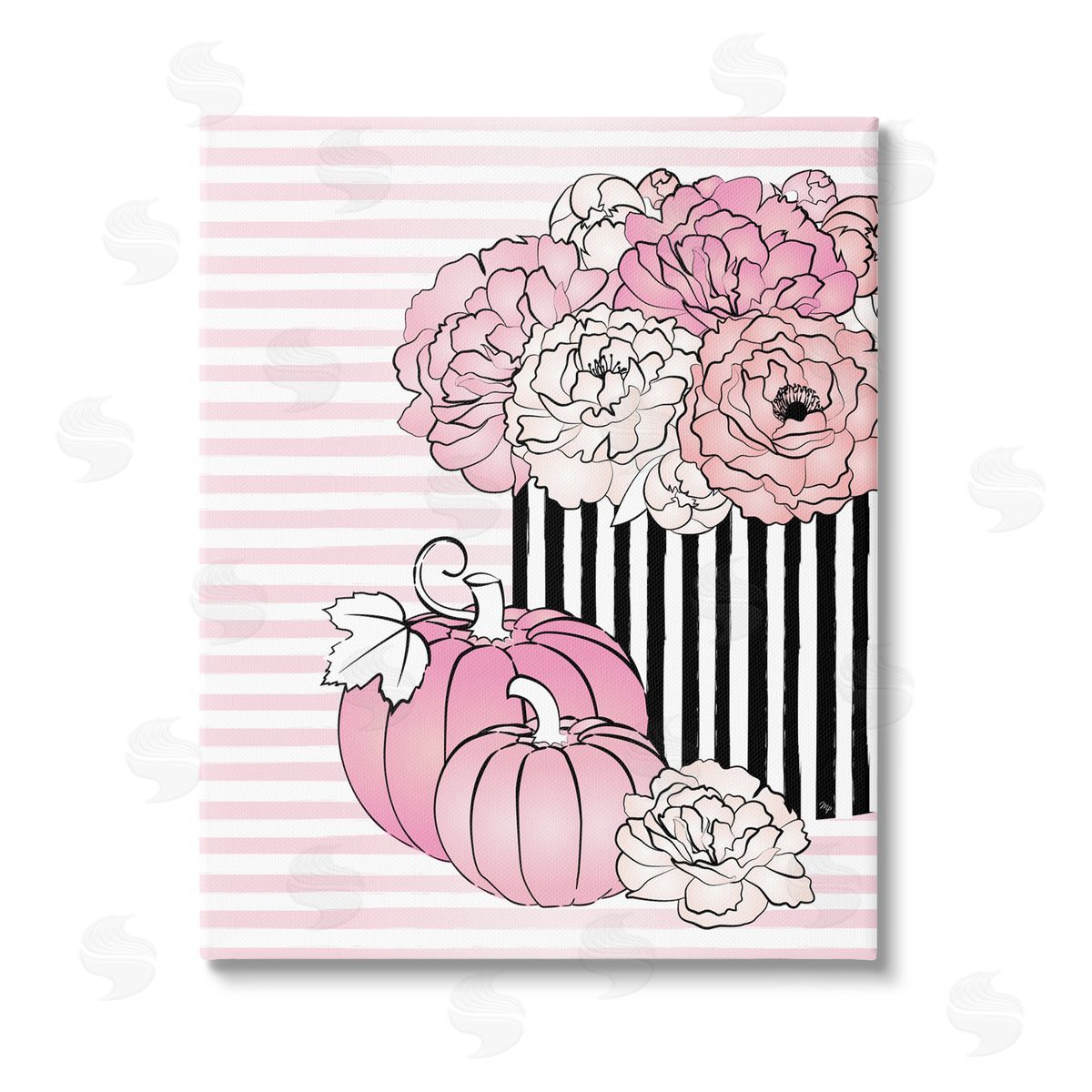 Martina Pavlova Pink Florals & Pumpkins Stretched Canvas Wall Art Print
